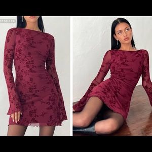 mesh long sleeve midi dress